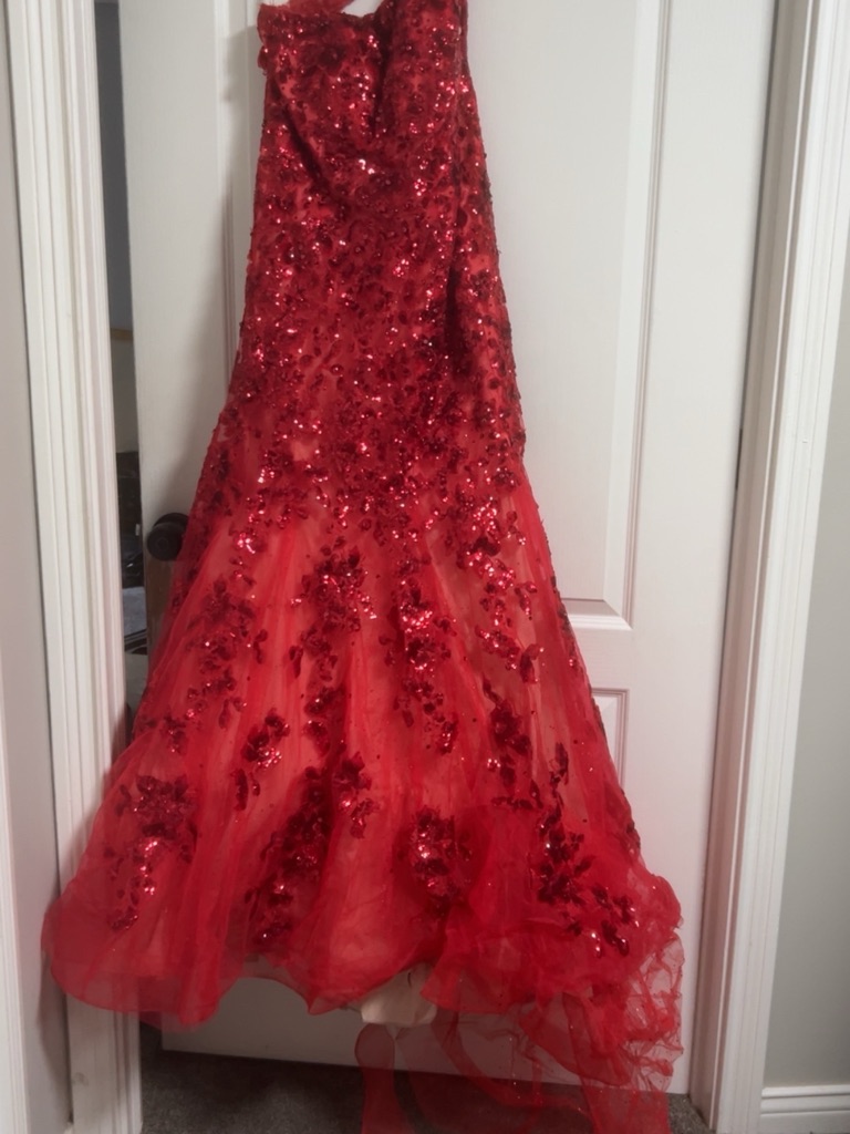Red Sequin Embellished Formal Gown